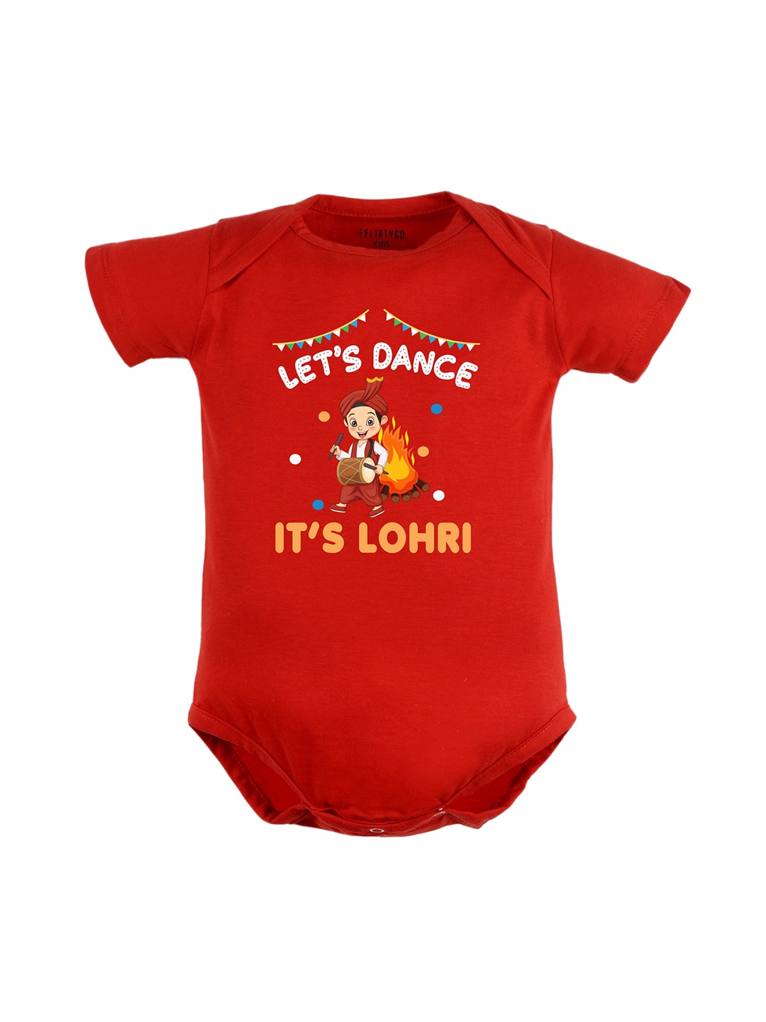 

FflirtyGo Infants Let's Dance It's Lohri Specia Printed Pure Cotton Bodysuit, Red