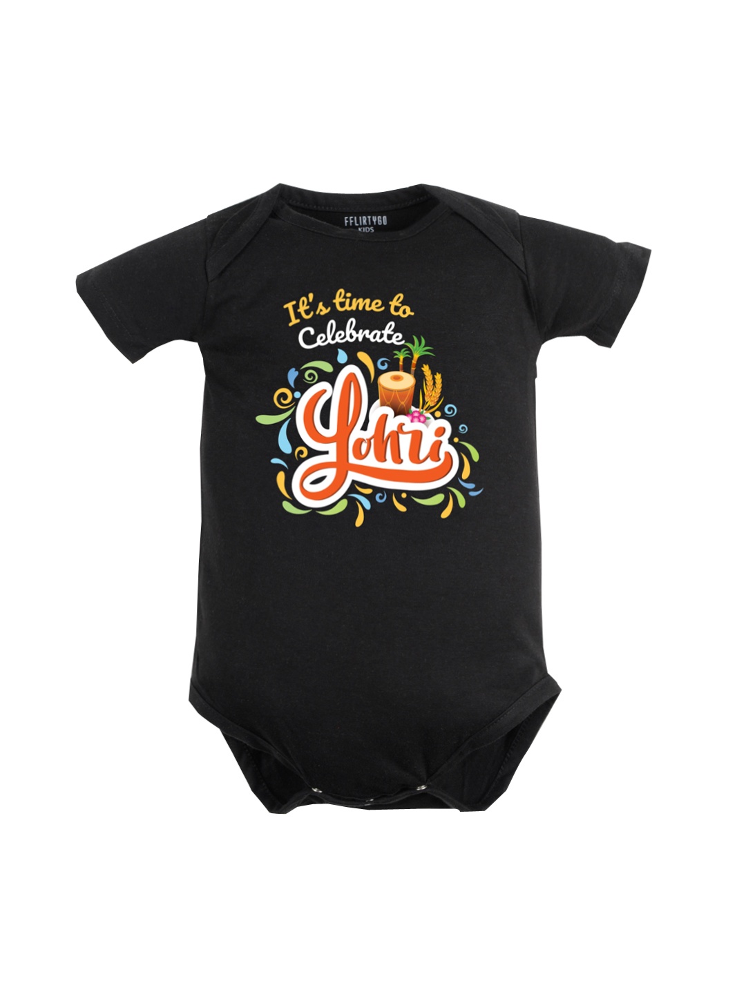 

FFLIRTYGO Infants Lohri Celebrations Printed Pure Cotton Bodysuit, Black