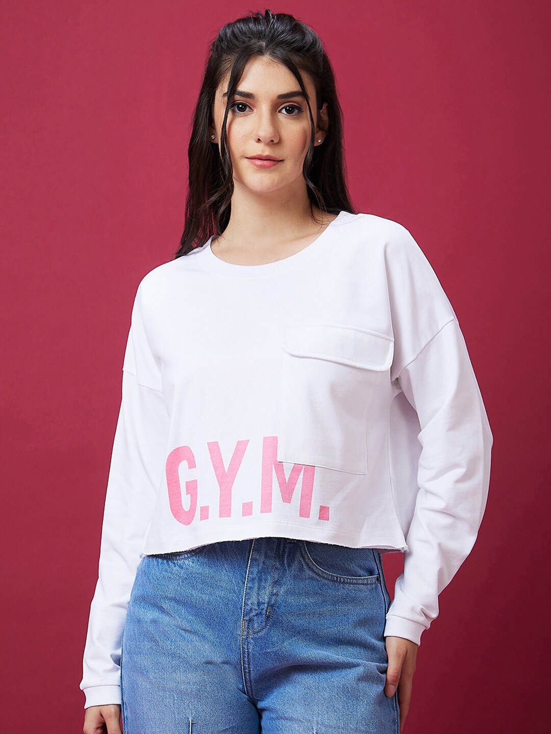 

Globus White Typography Printed Round Neck Pure Cotton Pullover Sweatshirt