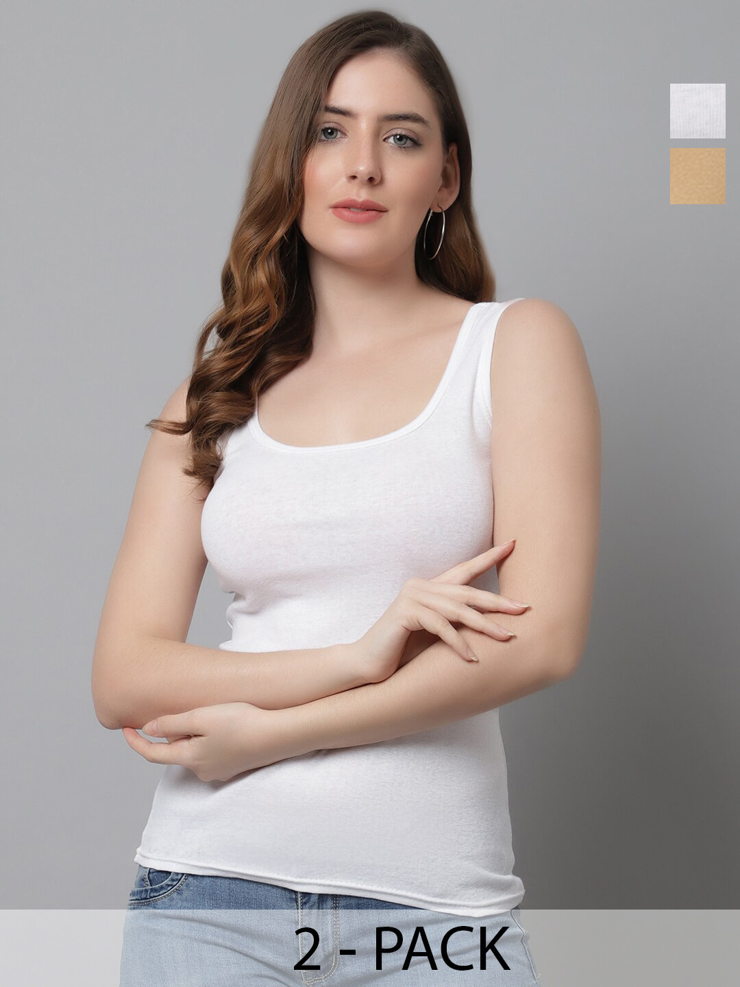 

KEX Pack Of 2 Scoop Neck Tank Top, White