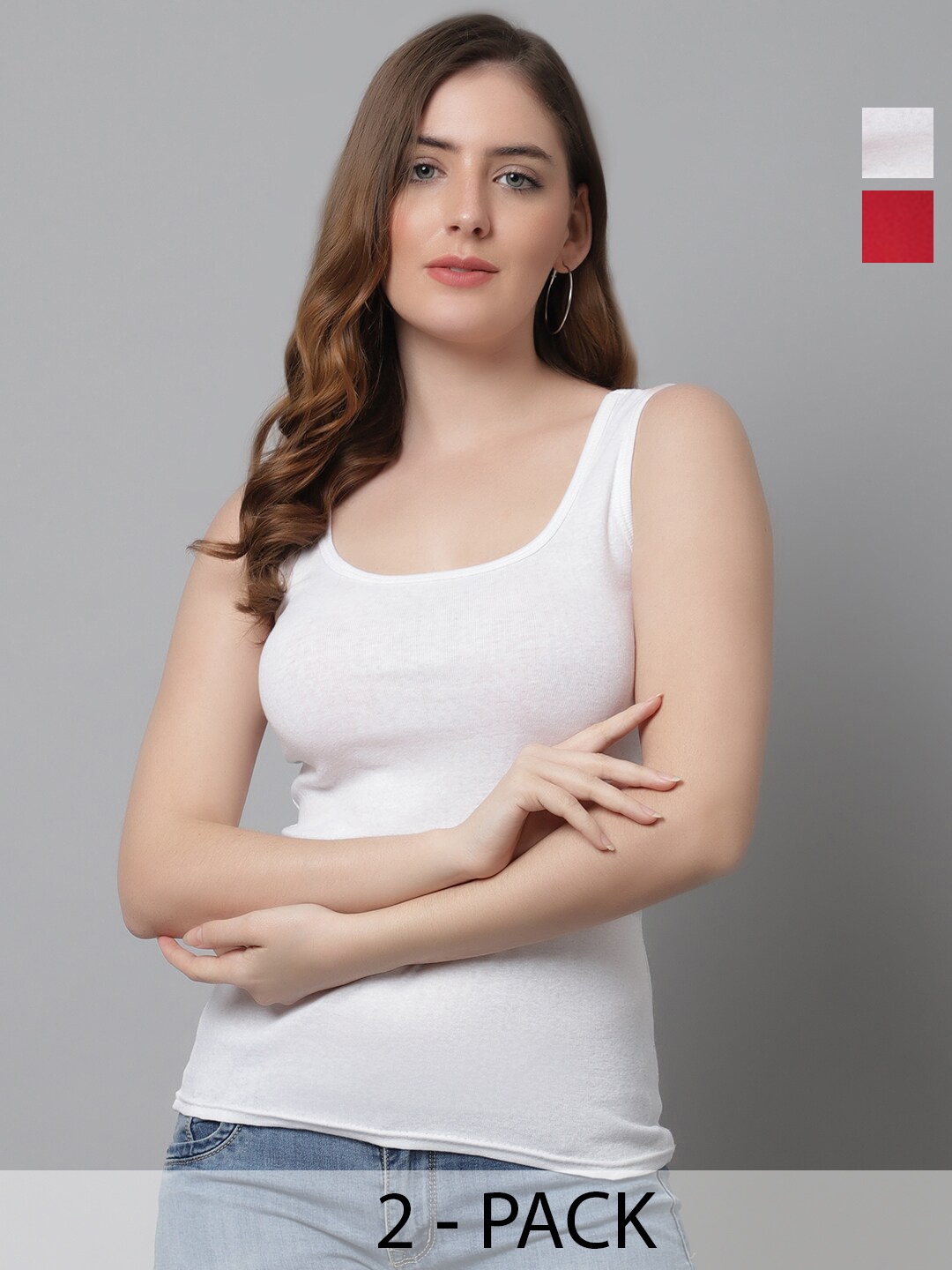 

KEX Pack Of 2 Round Neck Tank Top, White