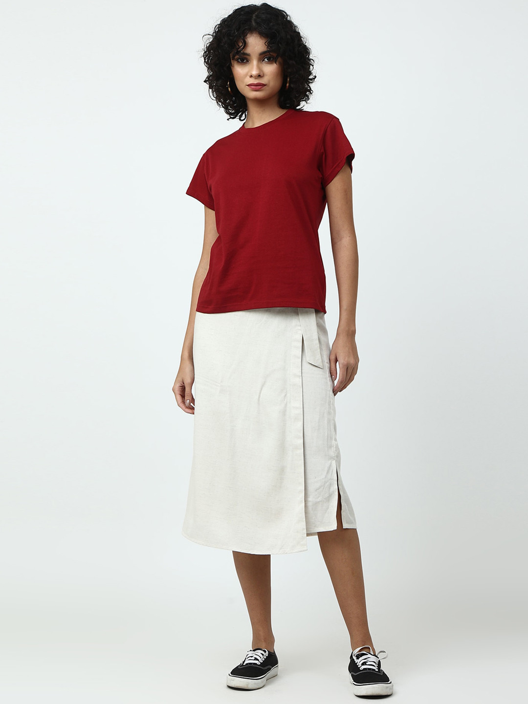 

Saltpetre Round Neck Short Sleeves Organic Cotton T-shirt With Skirt, Maroon