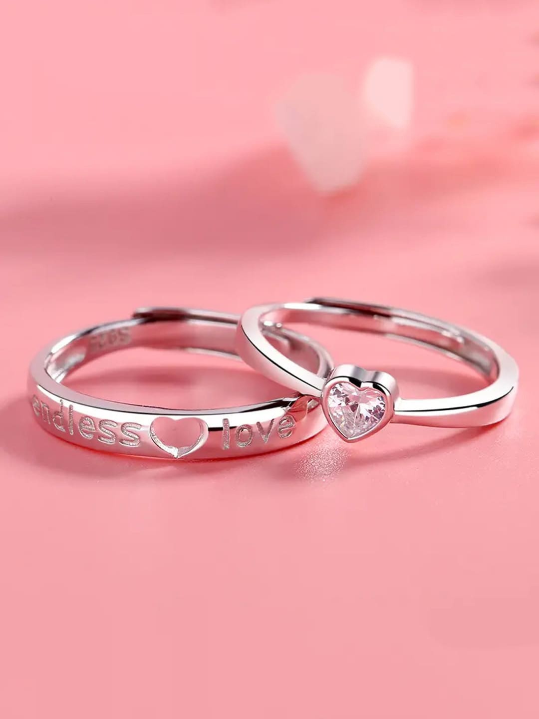

Krelin Unisex Set Of 2 Silver-Plated CZ-Studded Adjustable Finger Rings