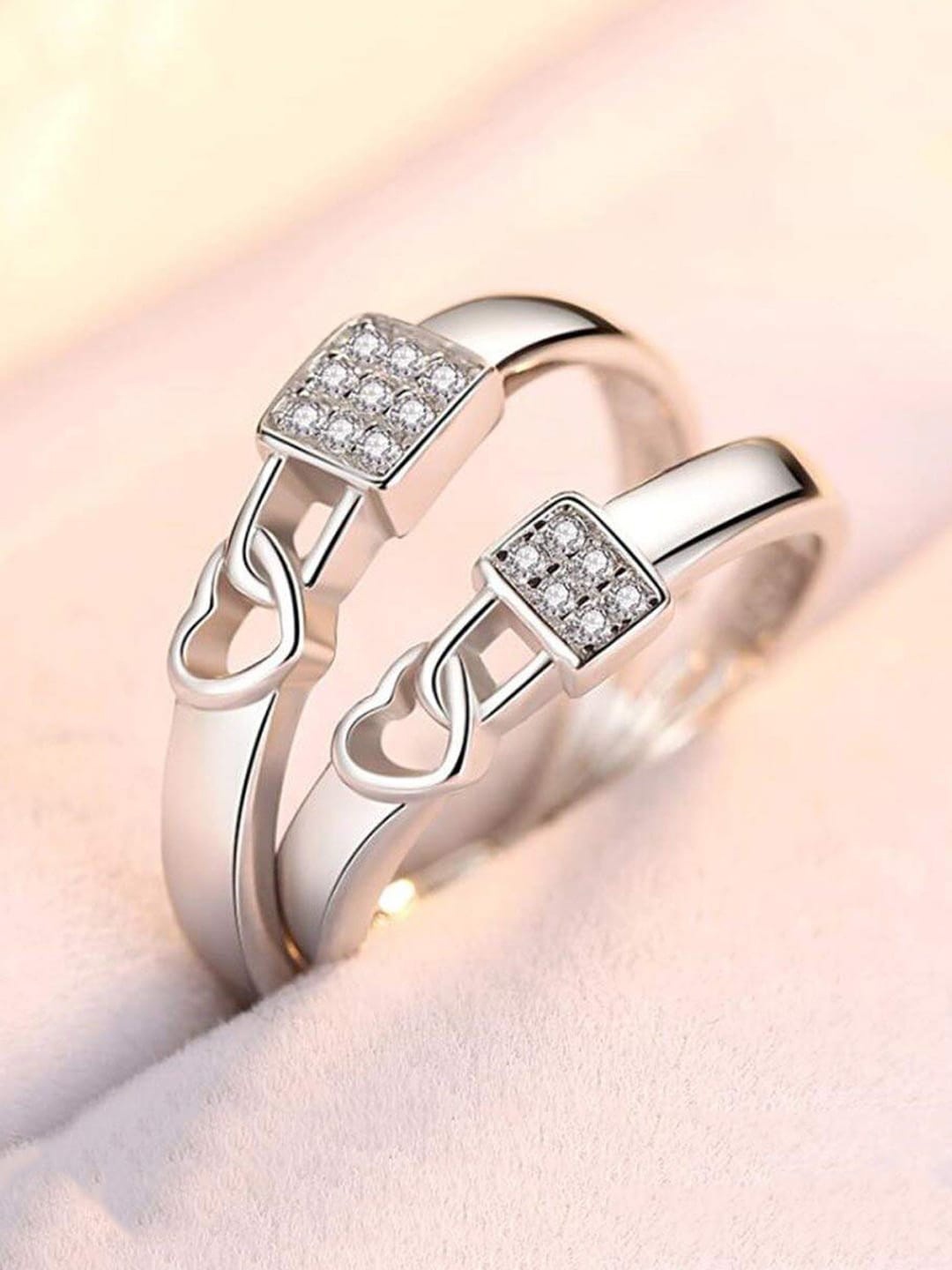 

Krelin Unisex Set Of 2 Silver-Plated CZ-Studded Adjustable Finger Rings
