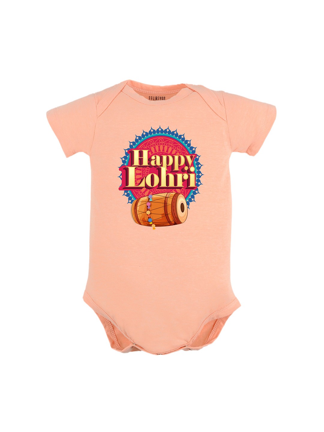 

FFLIRTYGO Infants Happy Lohri Printed Pure Cotton Bodysuit, Peach