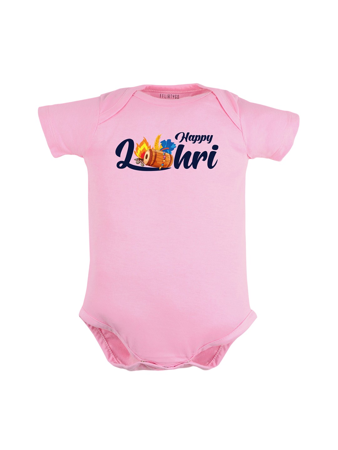 

FflirtyGo Infants Happy Lohri Printed Pure Cotton Bodysuits, Pink