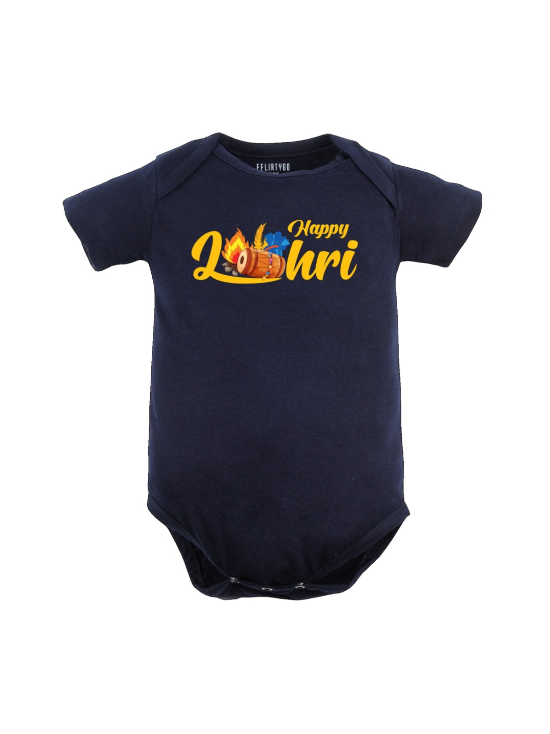 

FflirtyGo Infants Happy Lohri Printed Pure Cotton Bodysuits, Navy blue