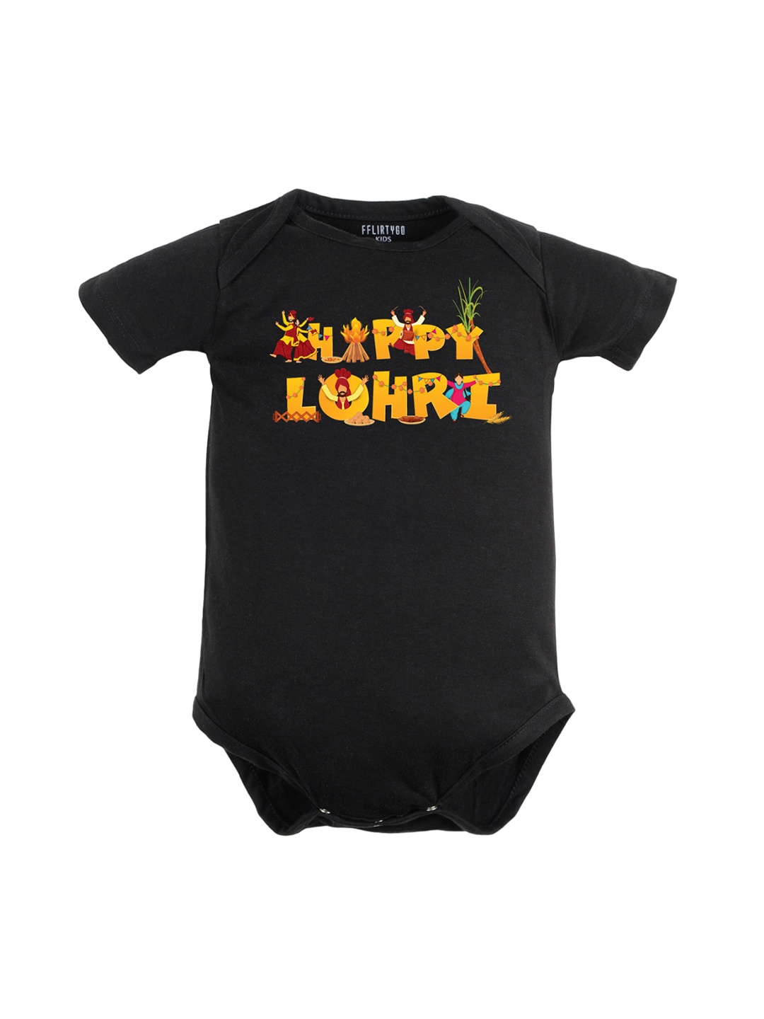 

FFLIRTYGO Infants Typography Printed Pure Cotton Bodysuit, Black