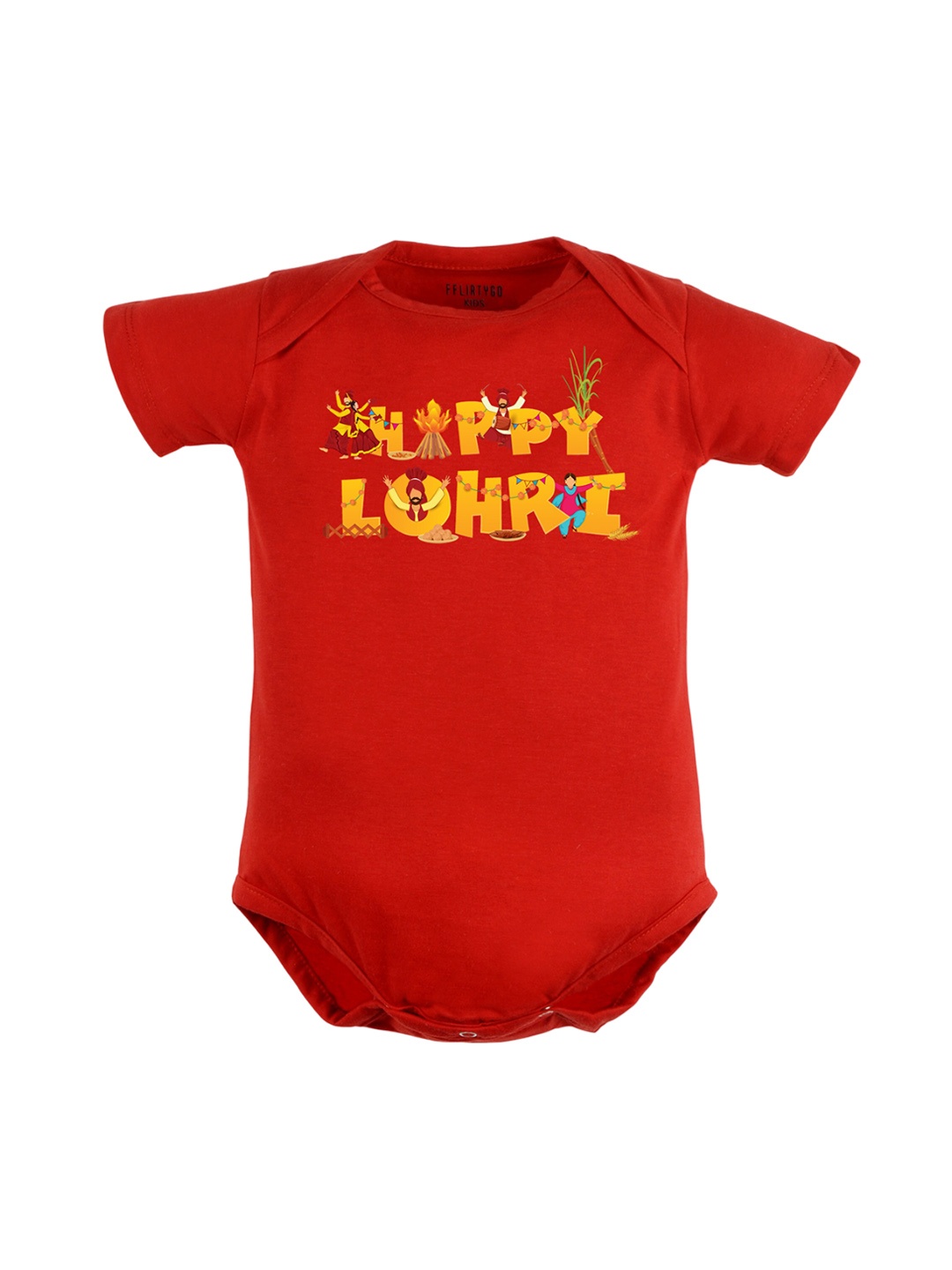 

FflirtyGo Infants Happy Lohri Printed Pure Cotton Bodysuits, Red