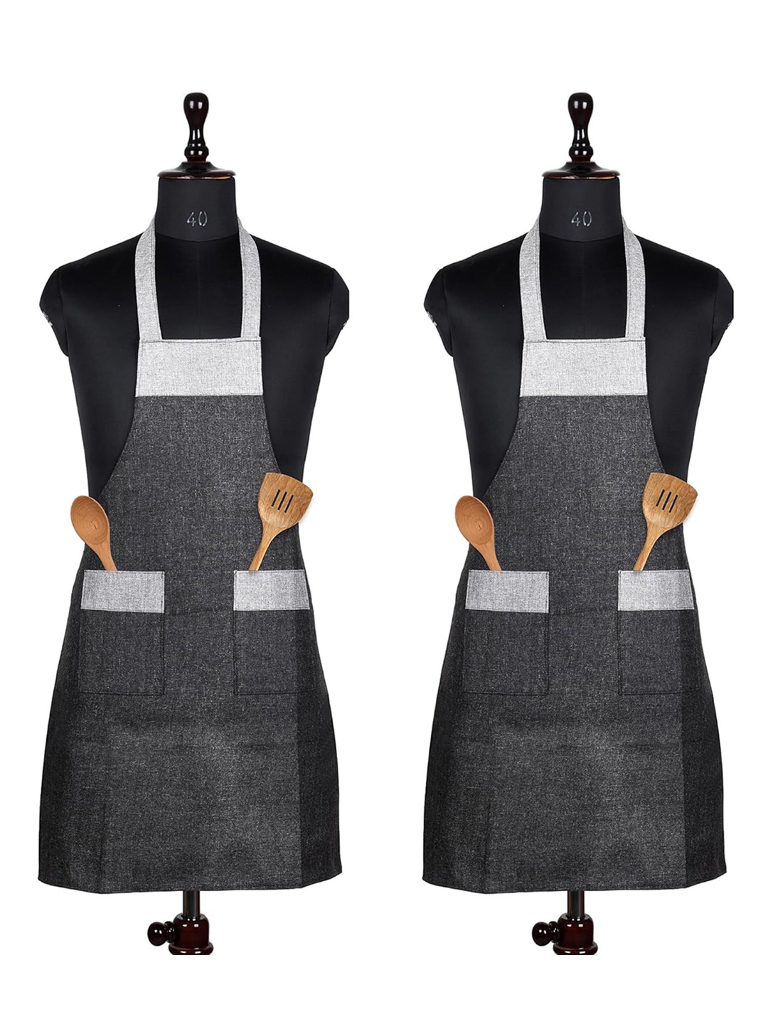 

Kuber Industries Set Of 2 Grey Water Resistance Kitchen Apron