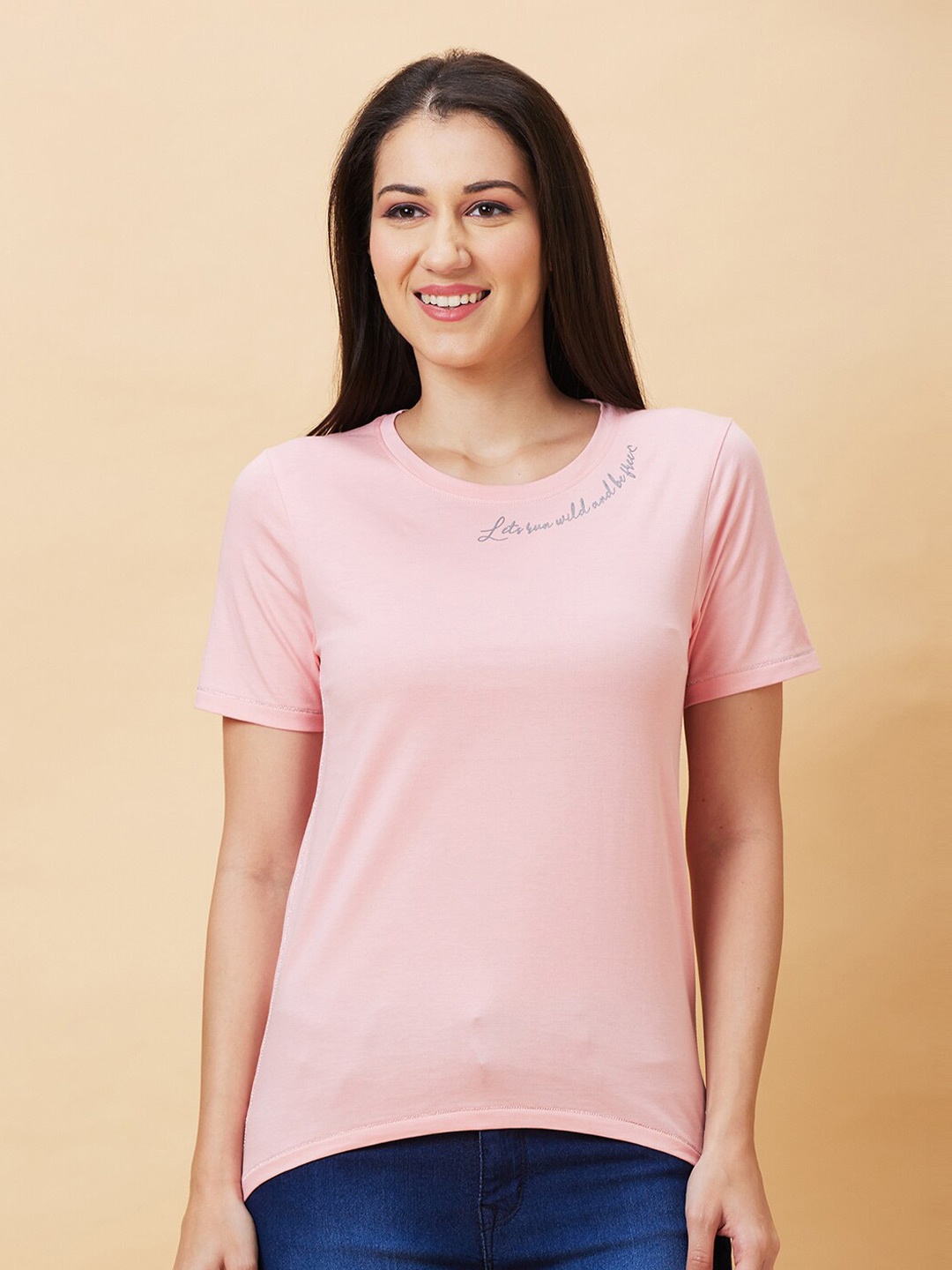 

Being Human Round Neck Slim Fit Longline T-shirt, Pink