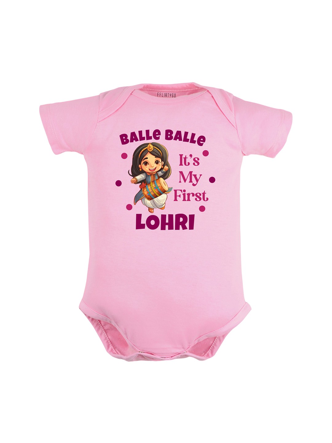 

FflirtyGo Infants Balle Balle It's My First Lohri Printed Pure Cotton Bodysuits, Pink