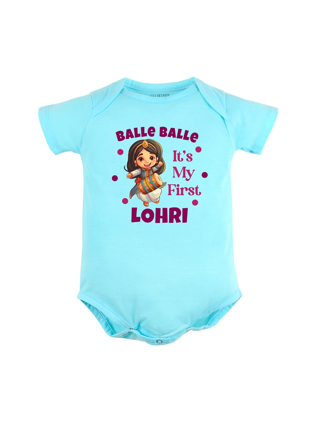 

FFLIRTYGO Infants Lohri Printed Pure Cotton Bodysuit, Turquoise blue