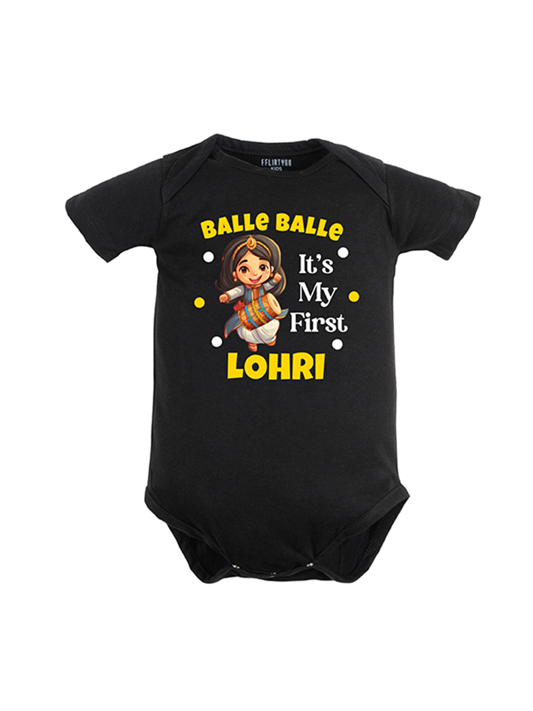 

FFLIRTYGO Infants Printed Pure Cotton Bodysuit, Black