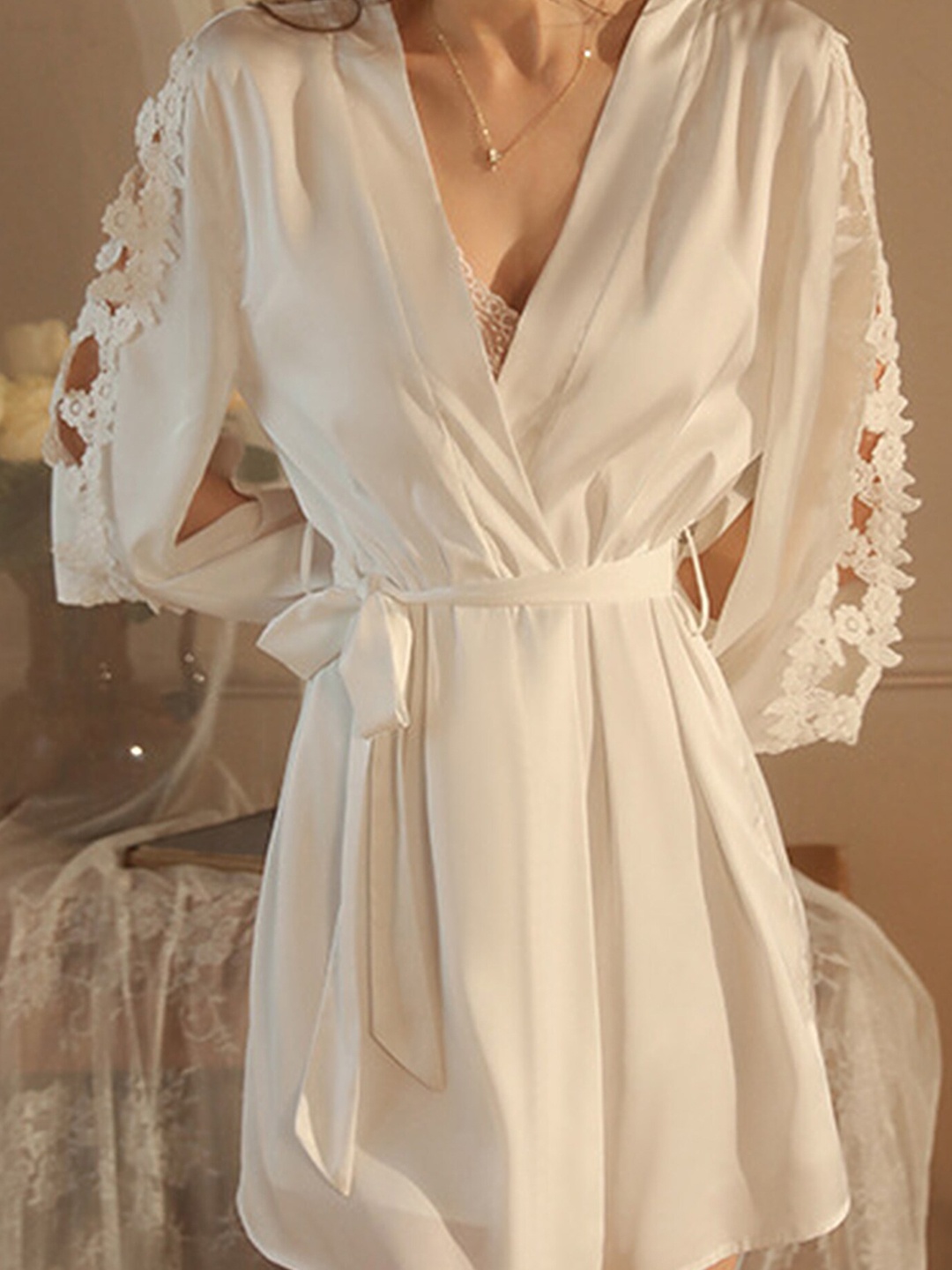 

LULU & SKY V-Neck Wrap Nightdress, White