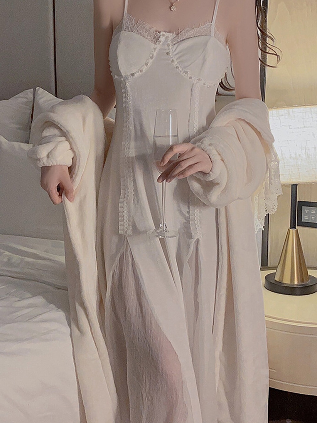 

LULU & SKY Shoulder Straps Maxi Nightdress, White