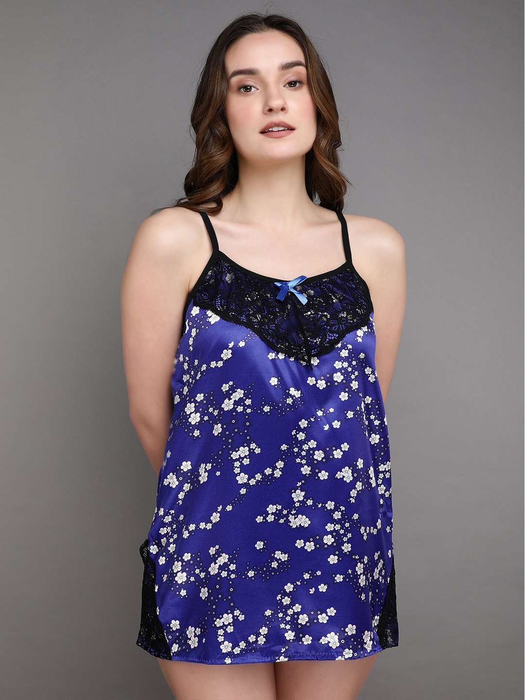 

LULU & SKY Floral Printed Shoulder Straps Nightdress, Blue