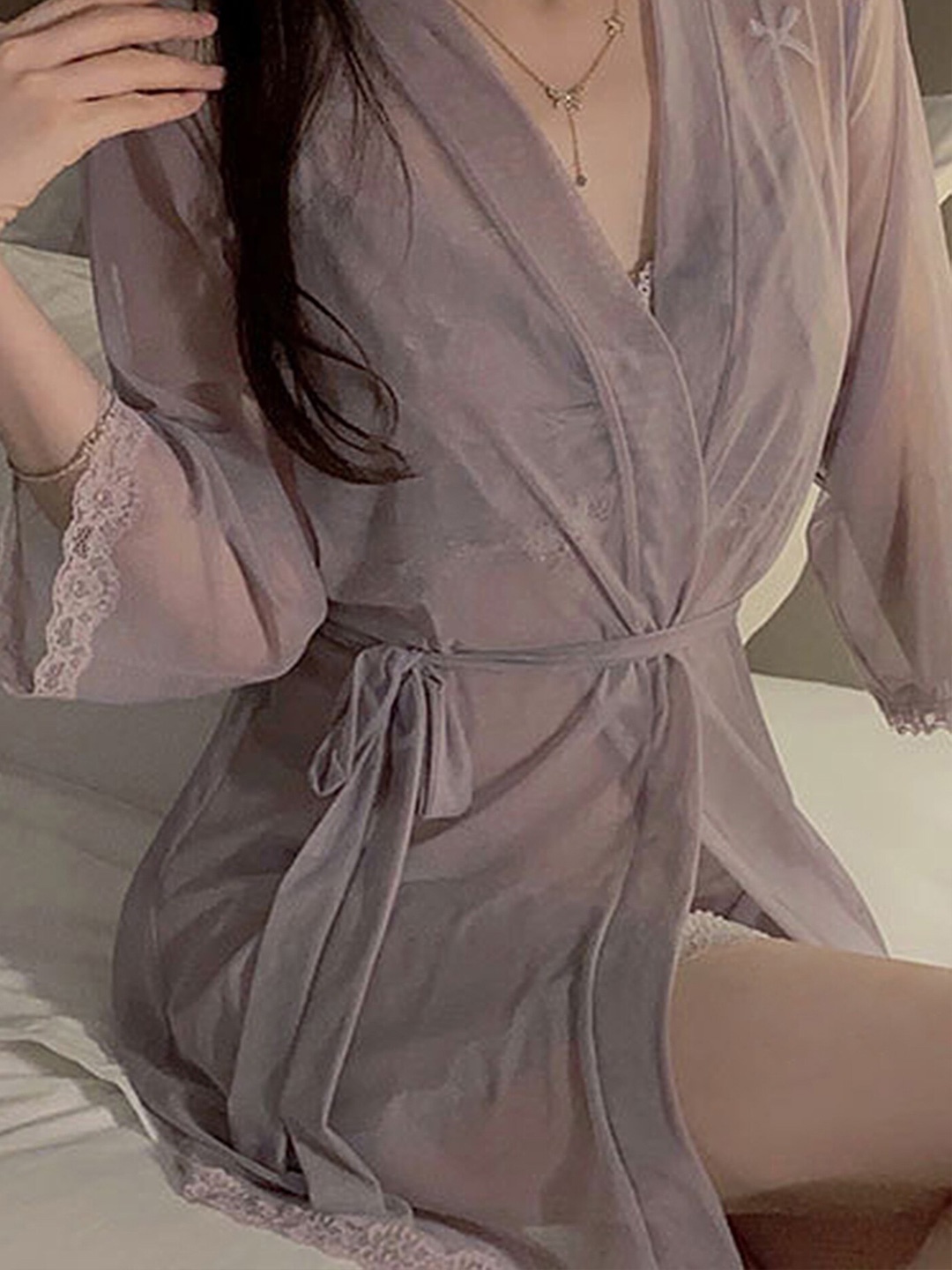 

LULU & SKY V Neck Wrap Nightdress, Purple