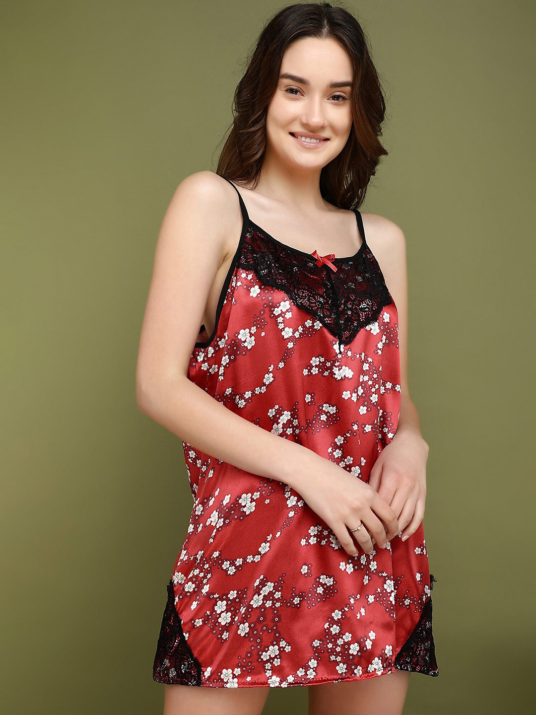 

LULU & SKY Floral Printed Shoulder Straps Nightdress, Red