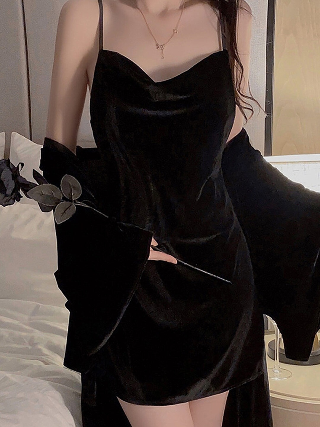 

LULU & SKY Shoulder Straps Nightdress, Black