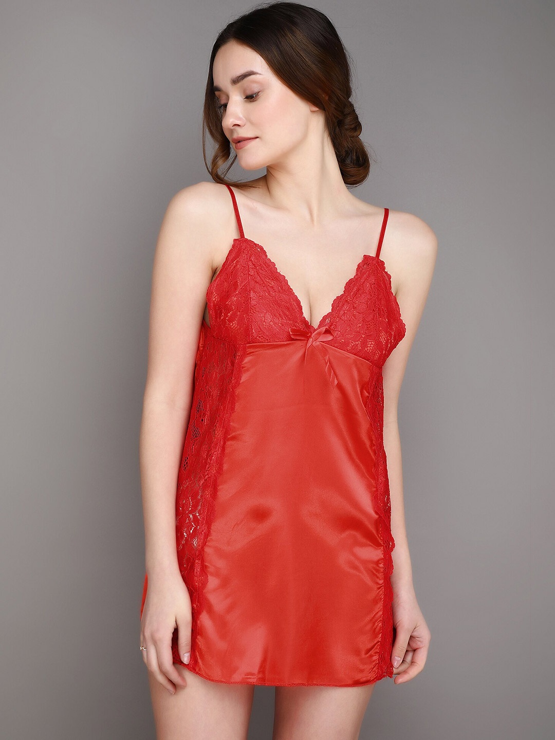 

LULU & SKY Shoulder Straps Lace Nightdress, Red