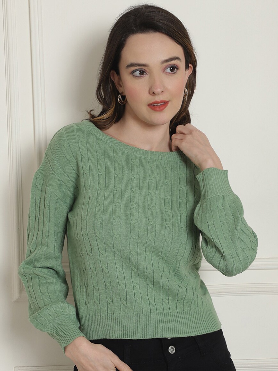 

NoBarr Women Green Long Sleeves Pullover
