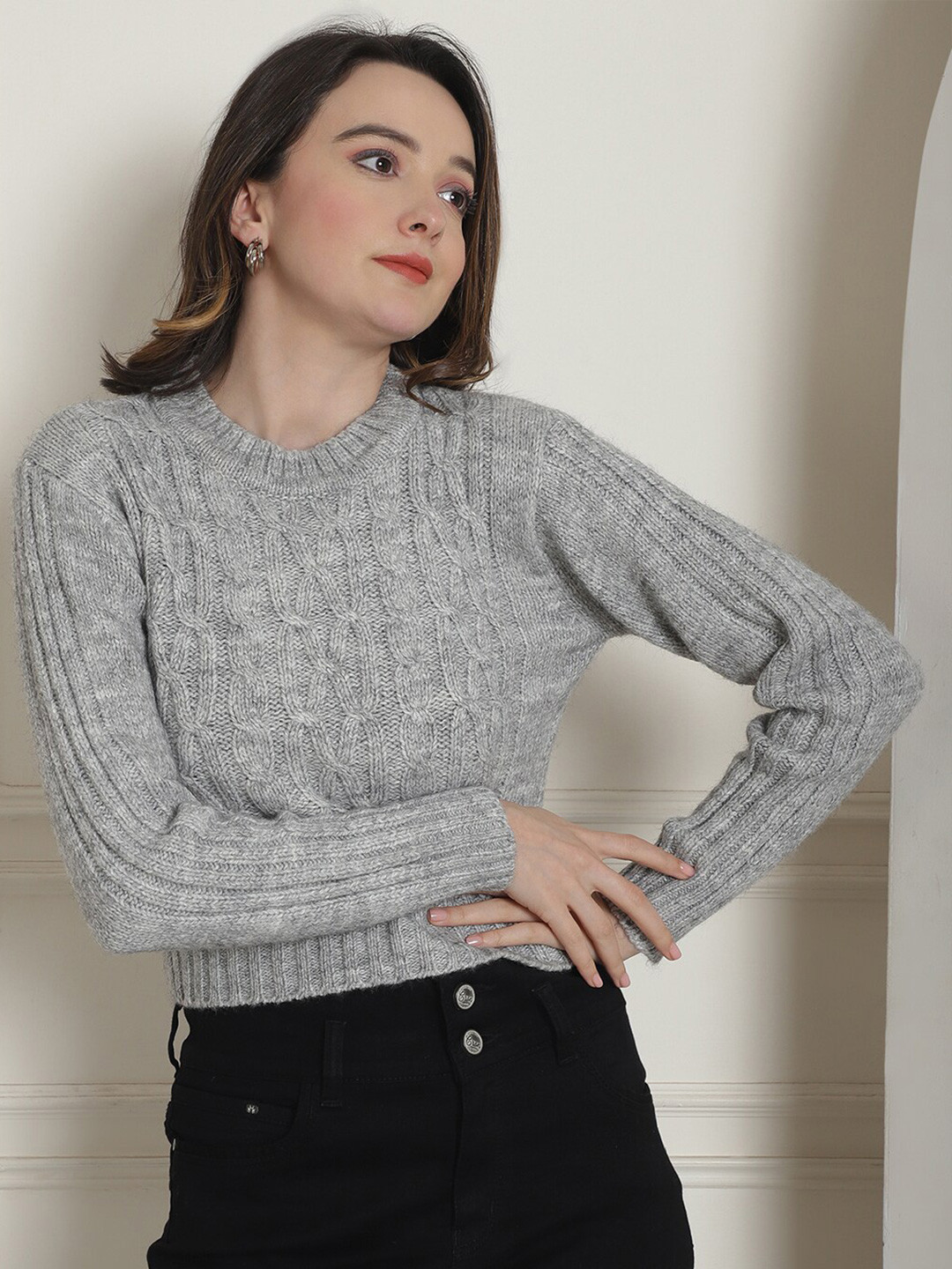 

NoBarr Women Grey Long Sleeves Pullover