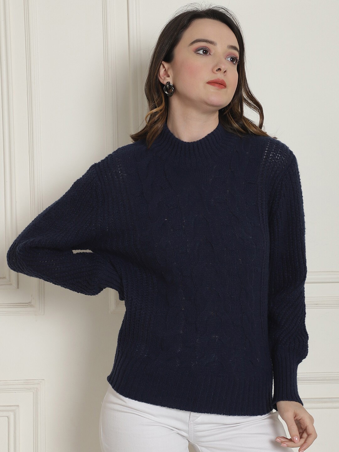 

NoBarr Women Blue Long Sleeves Pullover, Navy blue