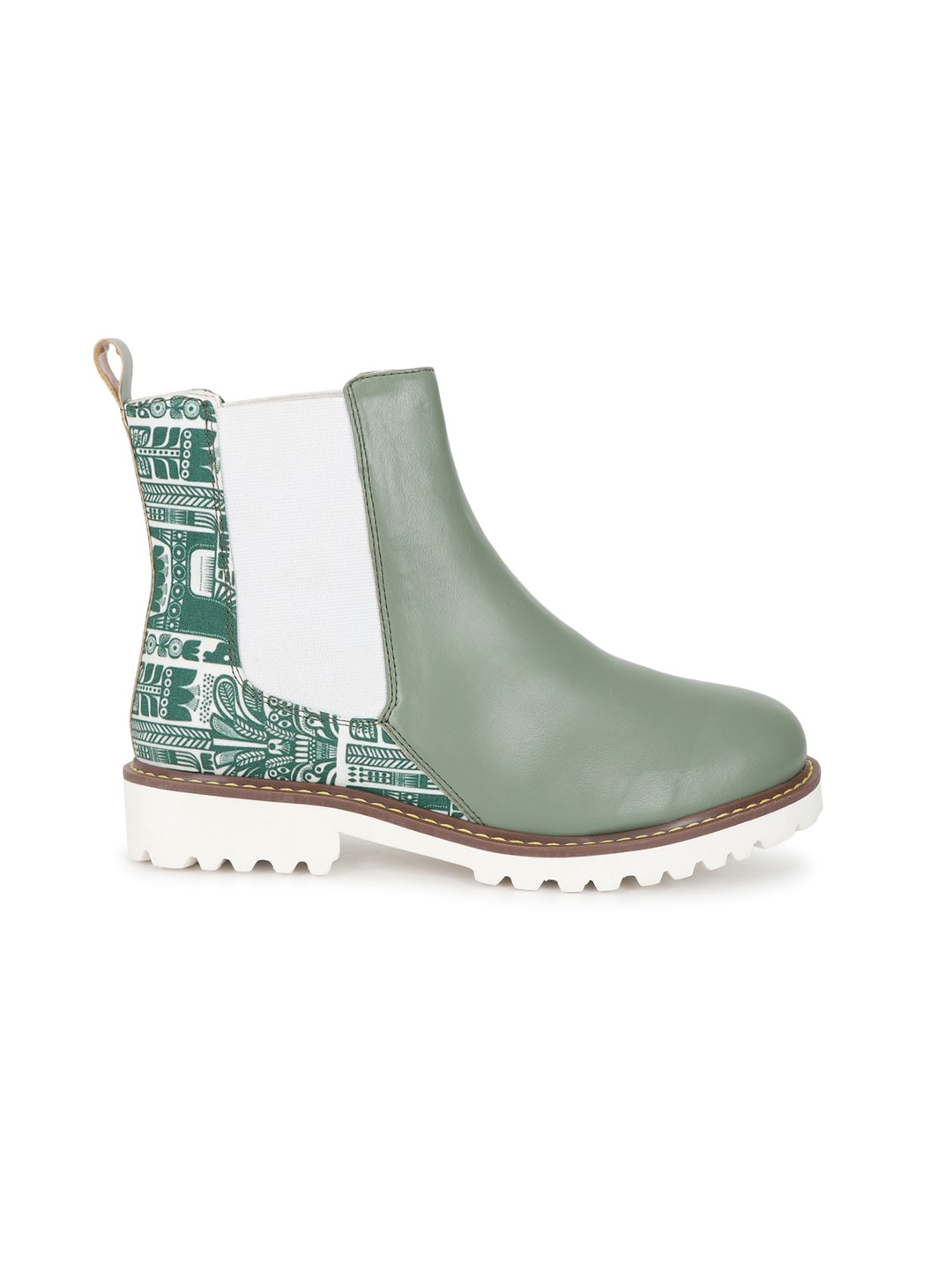 

yoho Women Printed High-Top Lightweight Round Toe Block Heeled Chelsea Boots, Green