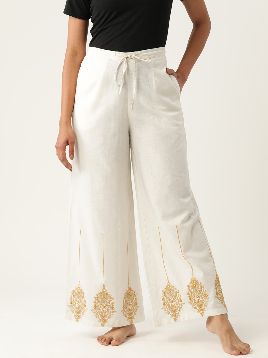 

Rue Collection Women Embroidered Cotton Lounge Pants, White