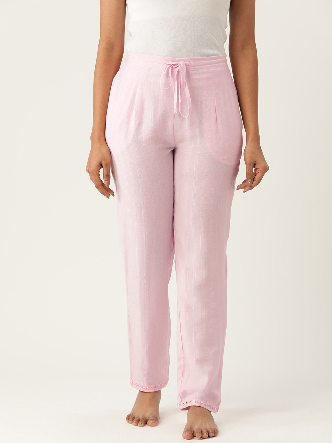 

Rue Collection Women Self Design Cotton Lounge Pants, Pink