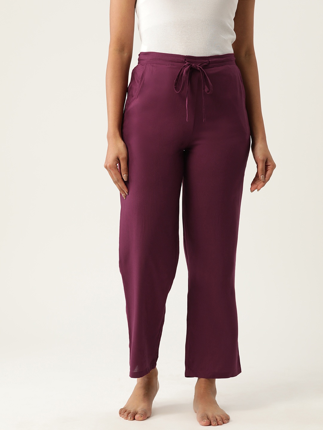

Rue Collection Women Solid Cotton Lounge Pants, Maroon