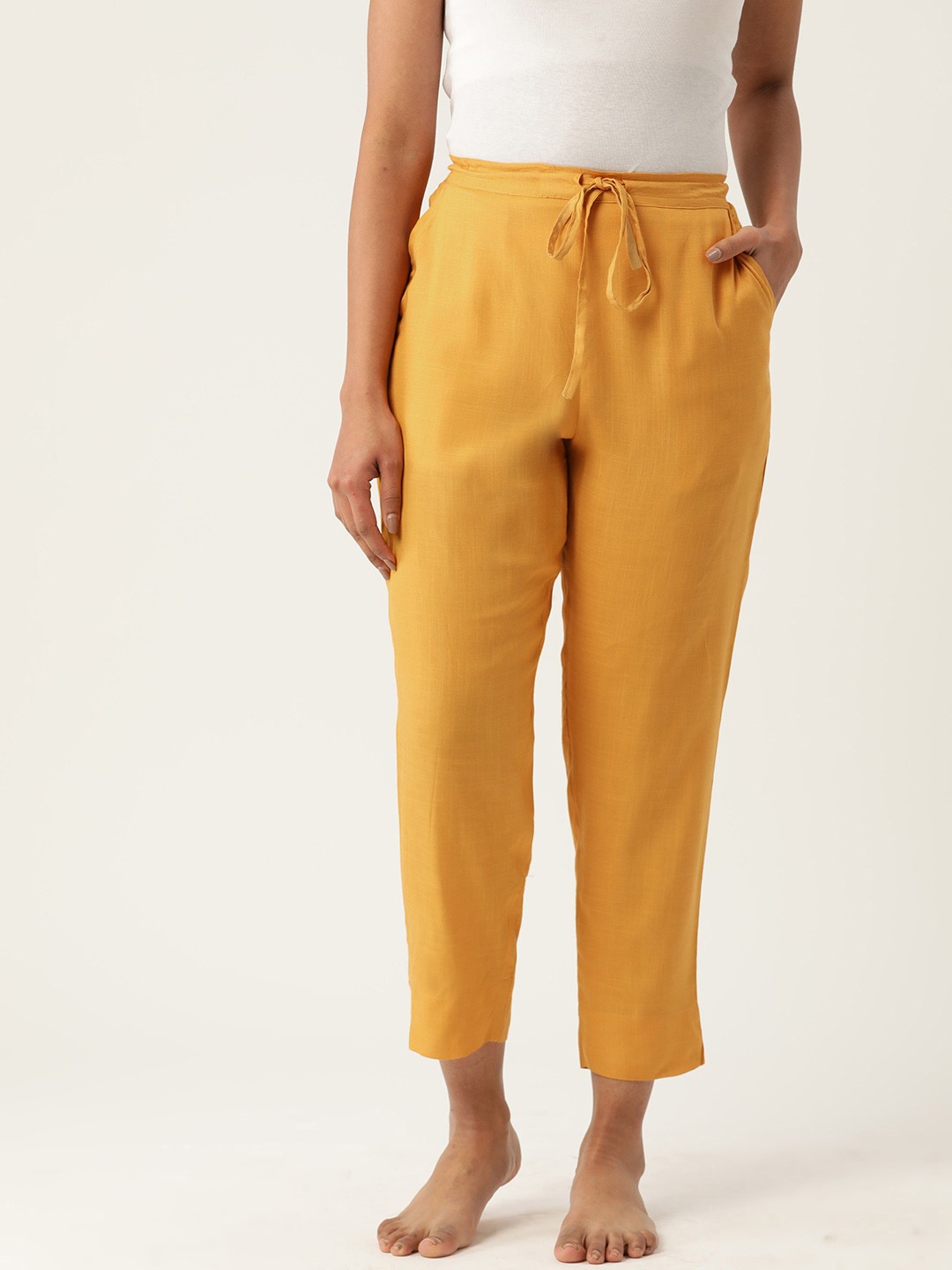 

Rue Collection Women Solid Cotton Lounge Pants, Yellow