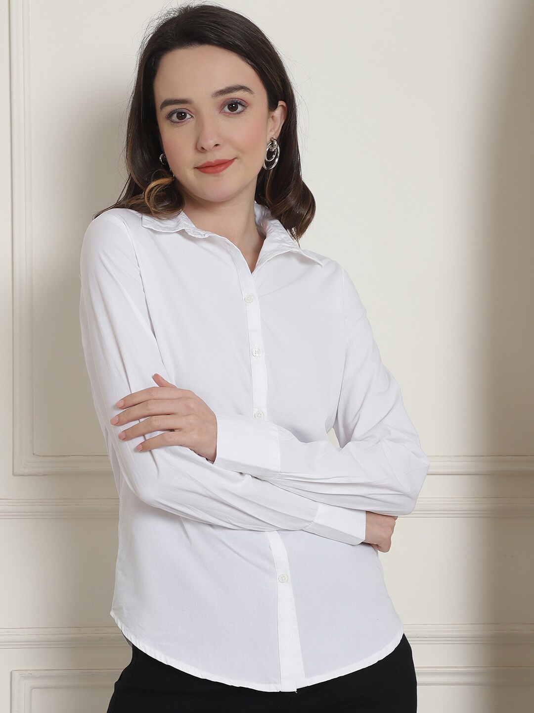 

NoBarr Regular Fit Cotton Spread Collar Formal Shirt, White