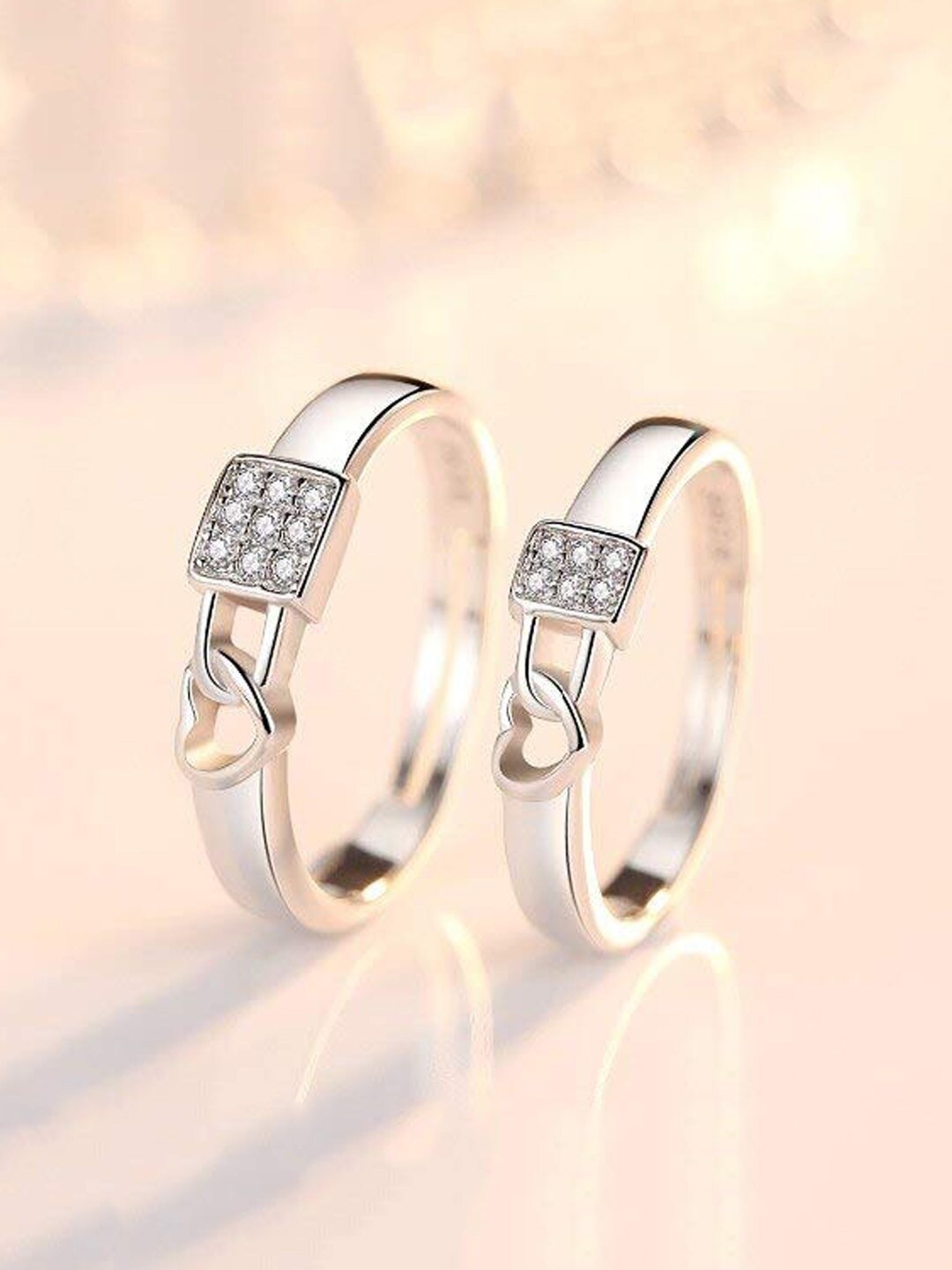 

FIMBUL Unisex Set Of 2 Sliver-Plated Heart Shaped Adjustable Finger Rings, Silver