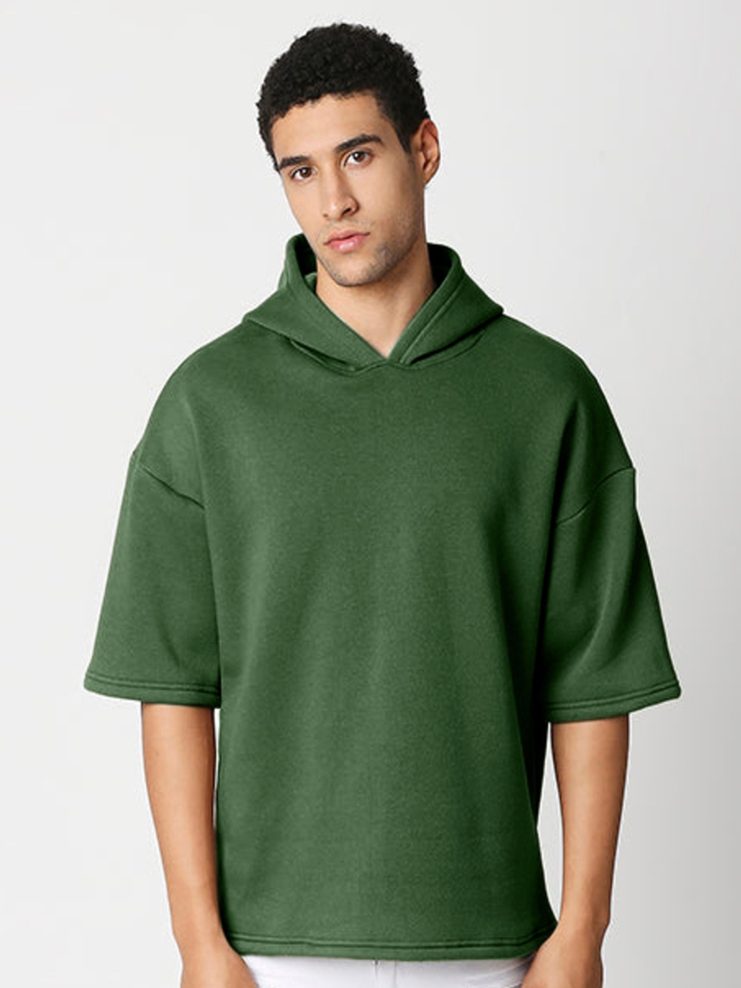 

HEMSTERS Hooded Relaxed Fit Drop Shoulder Fleece Pullover, Green