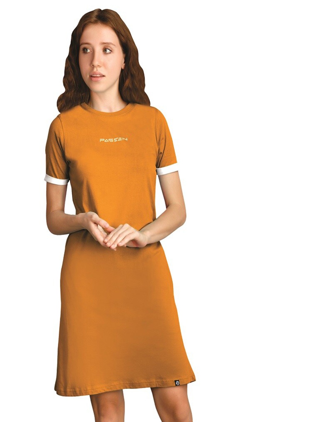 

ecott Women Mustard Yellow Pure Cotton Bio Finish T-shirt