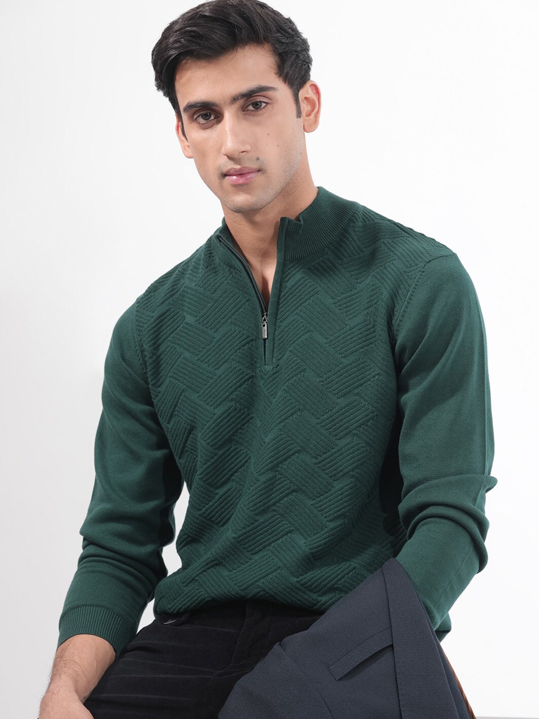 

RARE RABBIT Men Troyo Geometric Mock Collar Pullover Sweater, Green