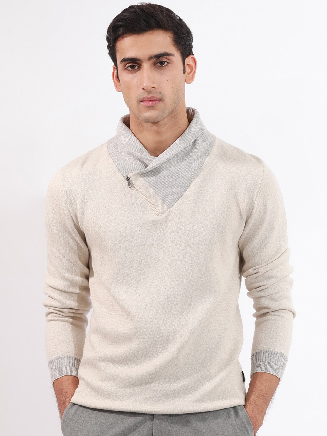 

RARE RABBIT Men Denver Solid Mock Collar Sweater, Off white