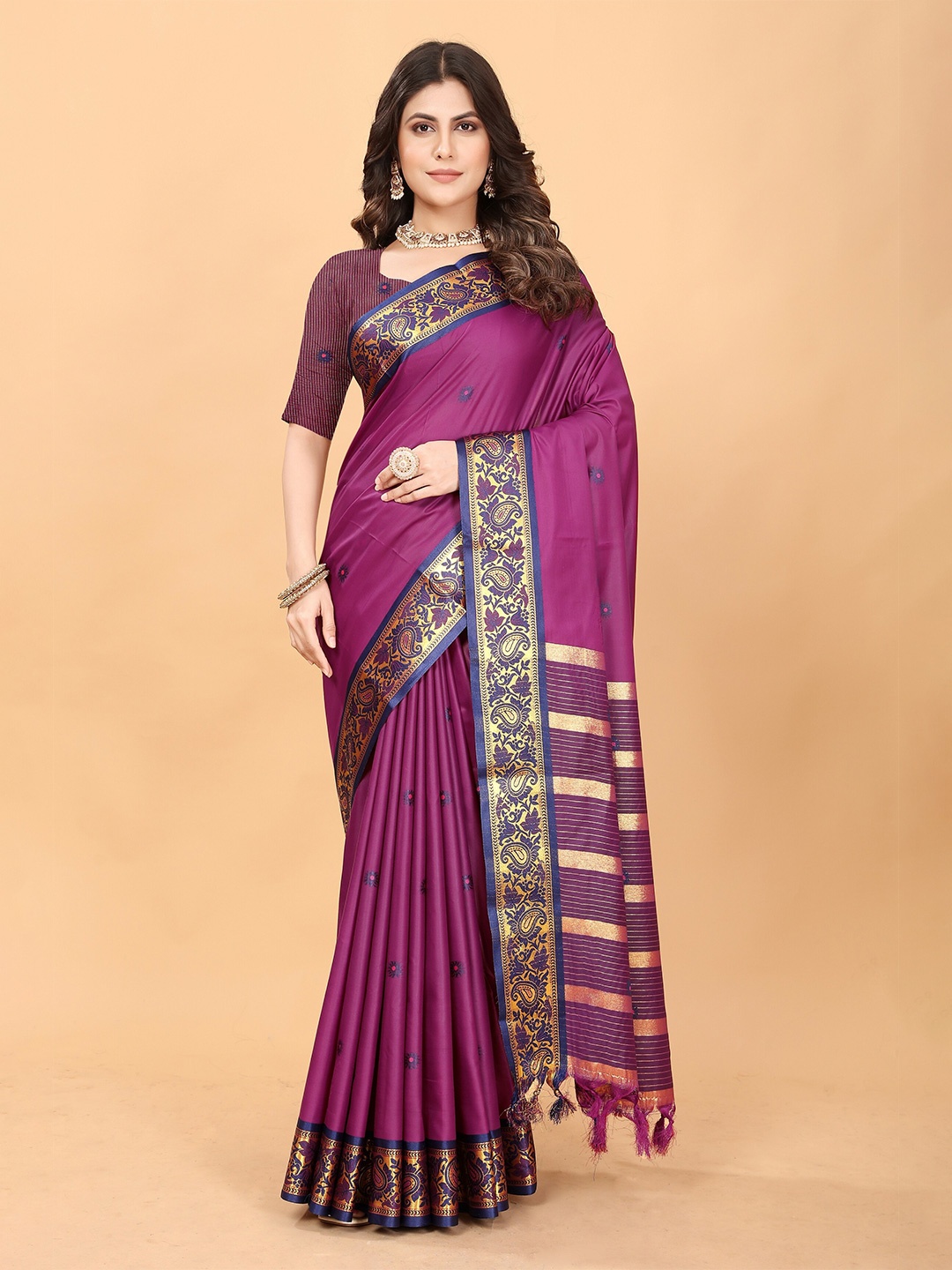 

MOLTIRA Woven Design Zari Pure Cotton Designer Banarasi Saree, Pink