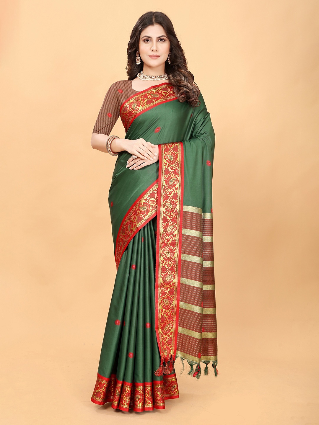 

MOLTIRA Woven Design Zari Pure Cotton Designer Banarasi Saree, Green