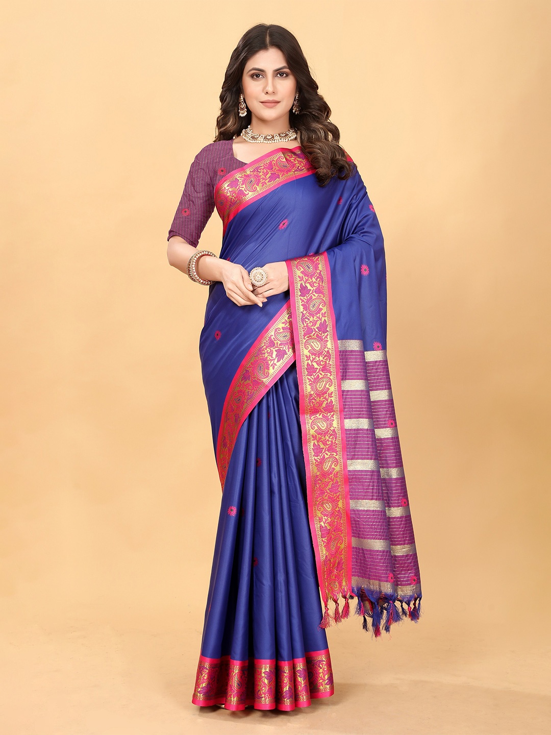 

MOLTIRA Woven Design Zari Pure Cotton Designer Banarasi Saree, Blue