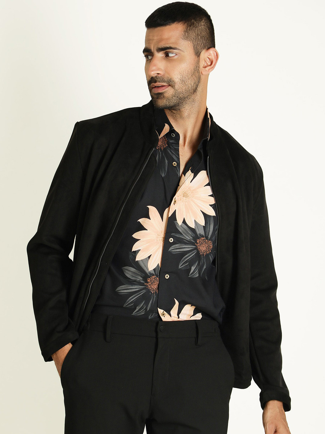 

RARE RABBIT Stand Collar Long Sleeves Fashion Jacket, Black