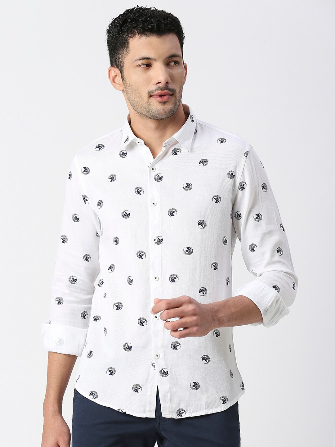 

SNX Pure Cotton Printed Tailored Fit Printed Casual Shirt, White