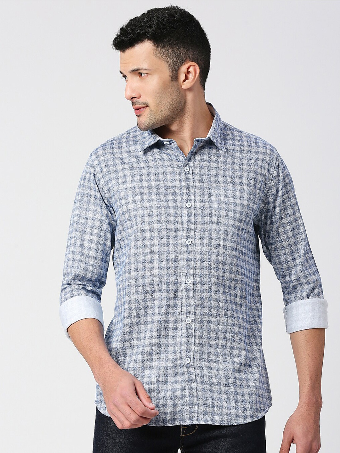 

SNX Tailored Fit Checked Pure Cotton Casual Shirt, White