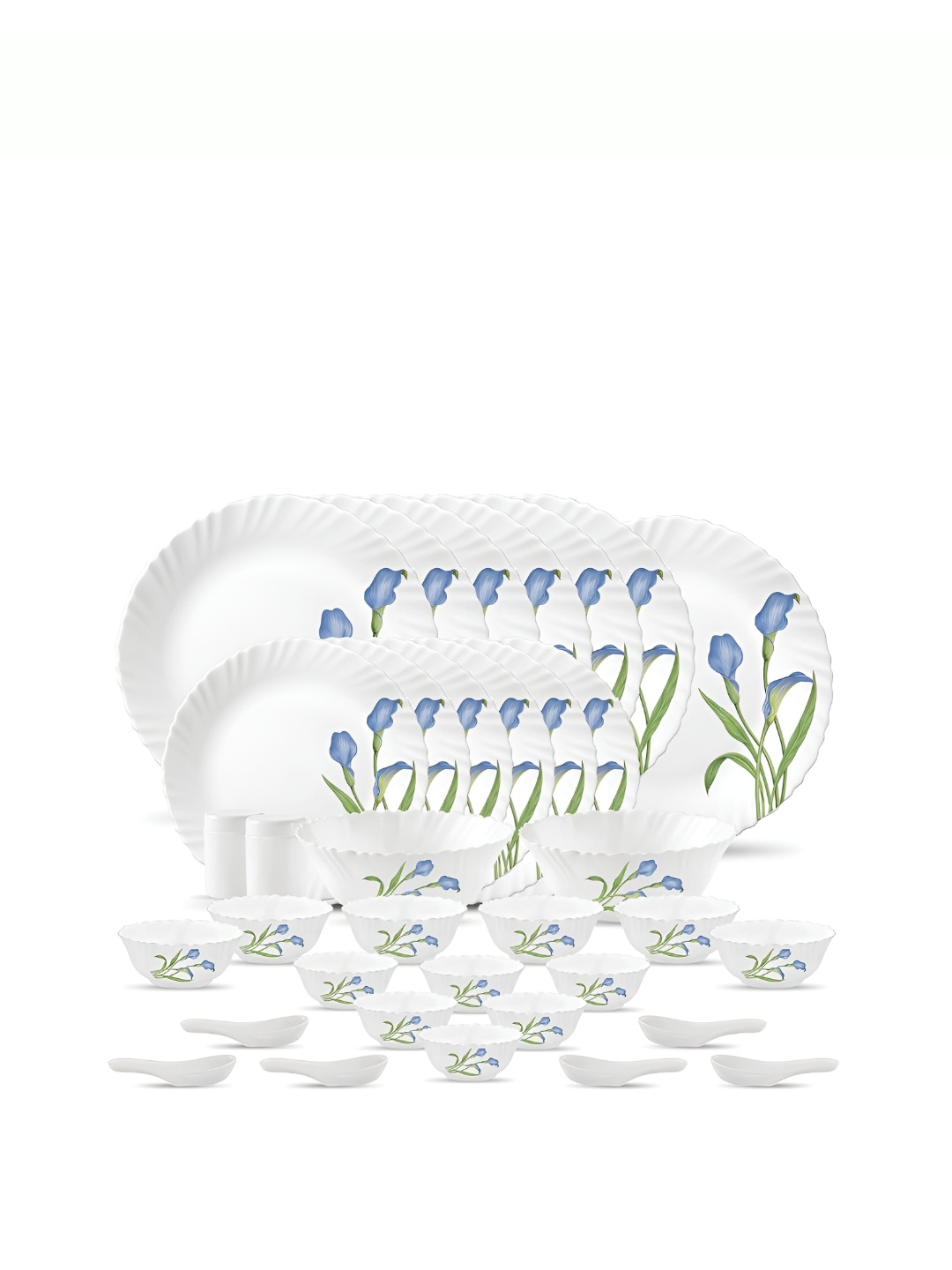 

Laopala White & Blue 35 Pieces Printed Opalware Glossy Dinner Set