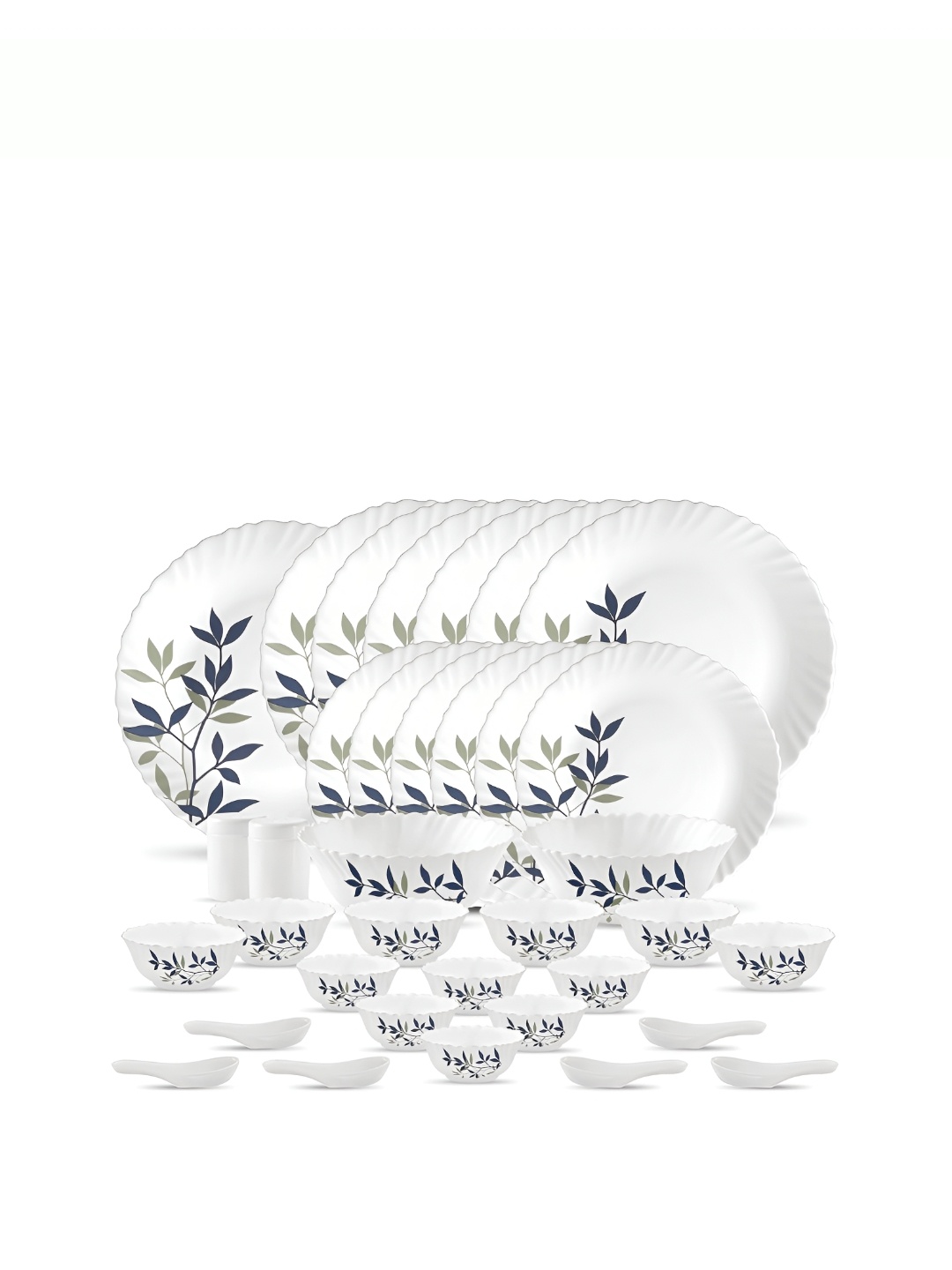 

Laopala White & Blue 35 Pieces Printed Opalware Glossy Dinner Set