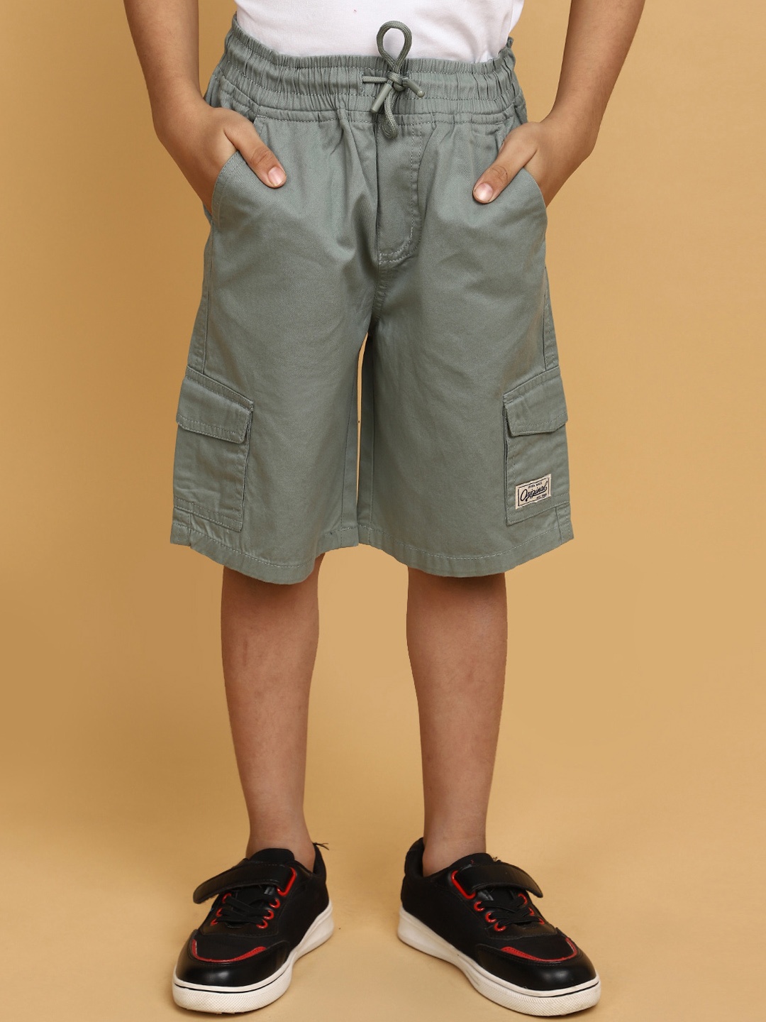 

V-Mart Boys Twill Cotton Cargo Shorts, Green