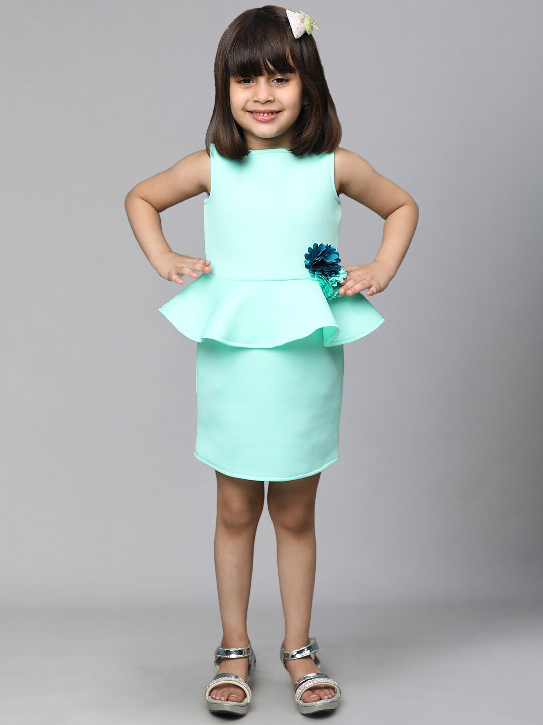 

Toy Balloon kids Girls Ruffles Scuba Peplum Dress, Sea green