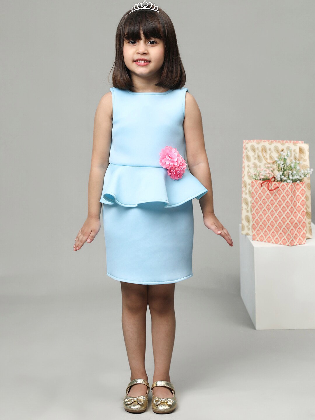 

Toy Balloon kids Girls Ruffles Scuba Peplum Dress, Blue